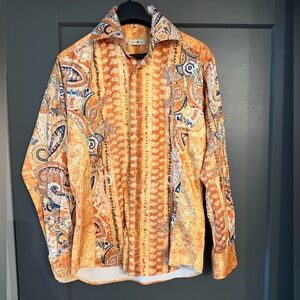 *RARE & VINTAGE*  Men’s Stone Rose Orange and Blue Paisley Shirt size 2(Small)